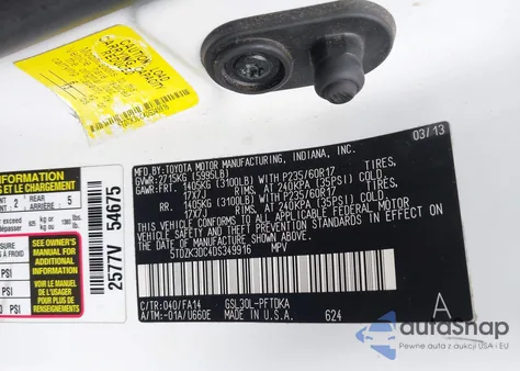 2013 Toyota Sienna из США, поврежденный, VIN 5TDZK3DC4DS349916